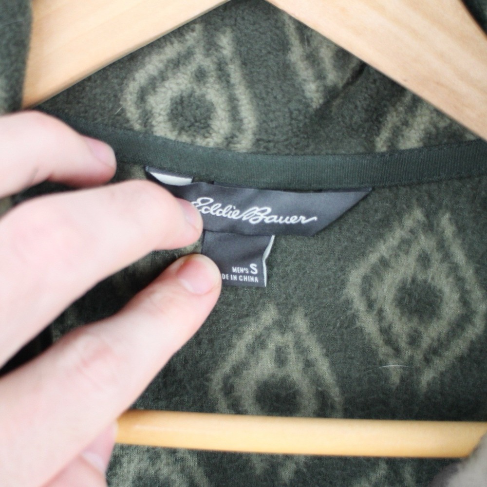 Eddie Bauer Men's Small Fleece Pullover Green Aztec Diamond Print Quarter Zip - Picture 4 of 4
